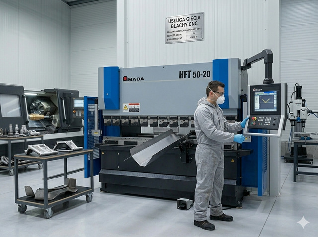 Usługowe gięcie blachy (prasa krawędziowa CNC AMADA HFT 50-20 o długości gięcia 2m)